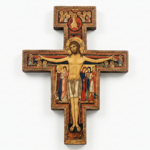 CRUCIFIXO MADEIRA SAO DAMIAO PAREDE 12CM